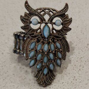 Owl Design Ring with Blue Accents